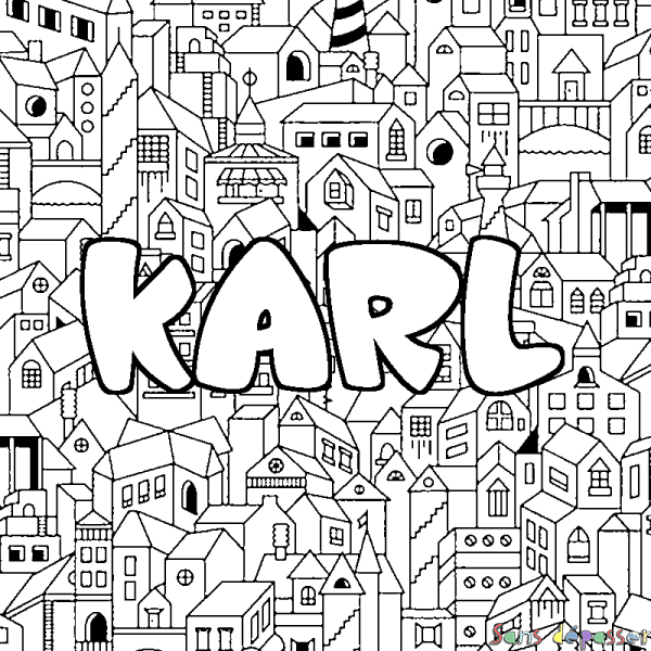Coloriage prénom KARL - d&eacute;cor Ville