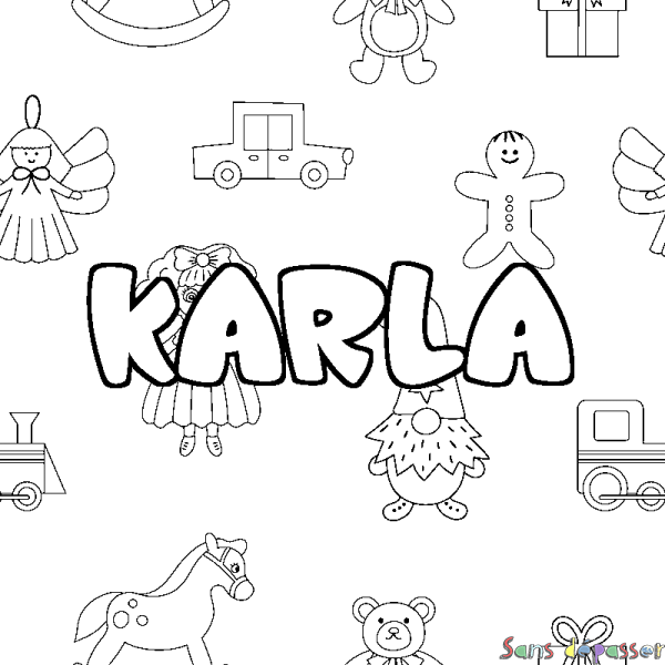 Coloriage pr&eacute;nom KARLA - d&eacute;cor Jouets