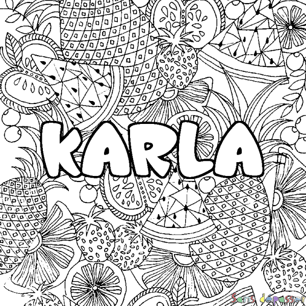 Coloriage prénom KARLA - d&eacute;cor Mandala fruits