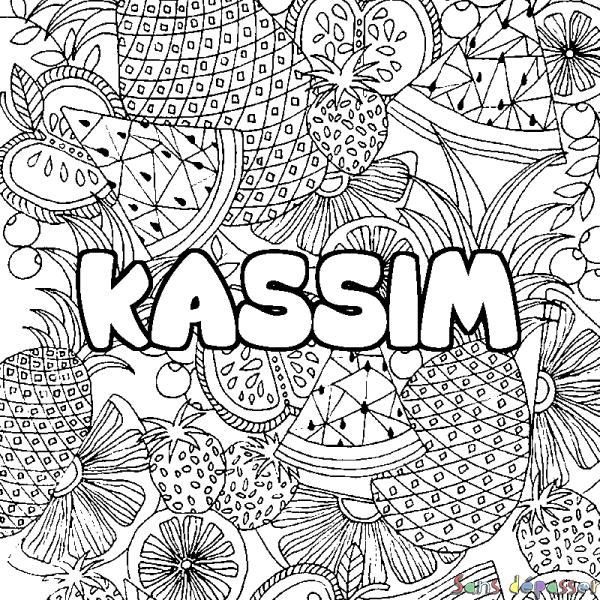 Coloriage prénom KASSIM - d&eacute;cor Mandala fruits
