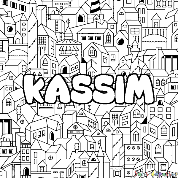Coloriage prénom KASSIM - d&eacute;cor Ville