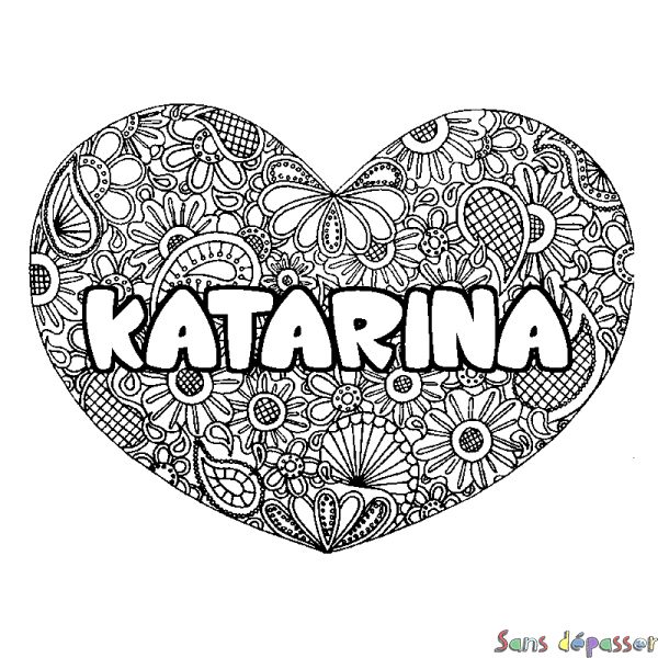 Coloriage prénom KATARINA - d&eacute;cor Mandala coeur