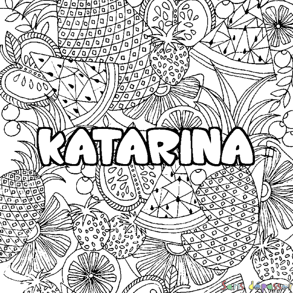 Coloriage prénom KATARINA - d&eacute;cor Mandala fruits