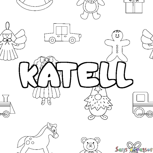 Coloriage pr&eacute;nom KATELL - d&eacute;cor Jouets