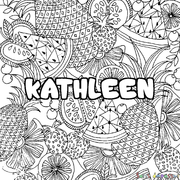 Coloriage pr&eacute;nom KATHLEEN - d&eacute;cor Mandala fruits