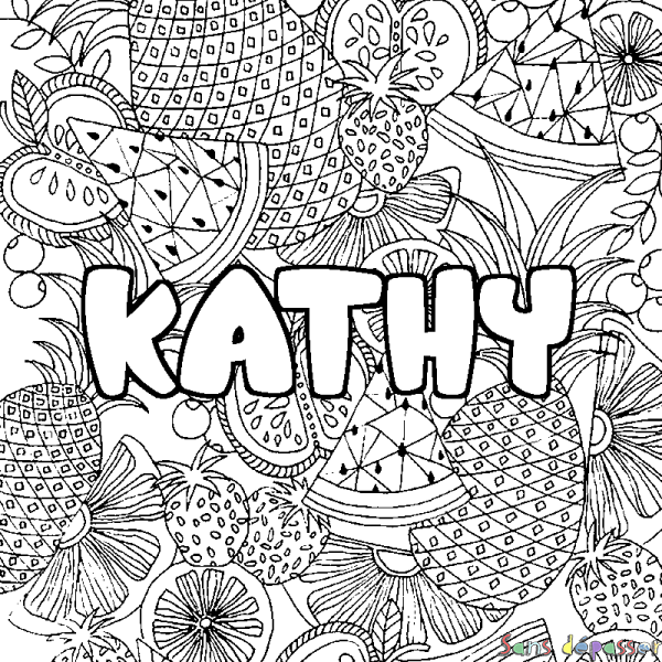 Coloriage prénom KATHY - d&eacute;cor Mandala fruits