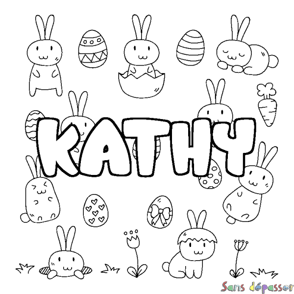 Coloriage pr&eacute;nom KATHY - d&eacute;cor Paques