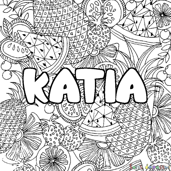 Coloriage prénom KATIA - d&eacute;cor Mandala fruits