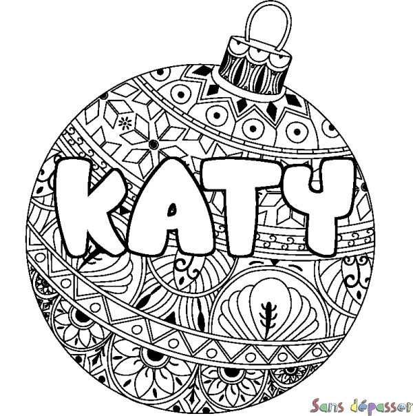 Coloriage pr&eacute;nom KATY - d&eacute;cor Boule de No&euml;l