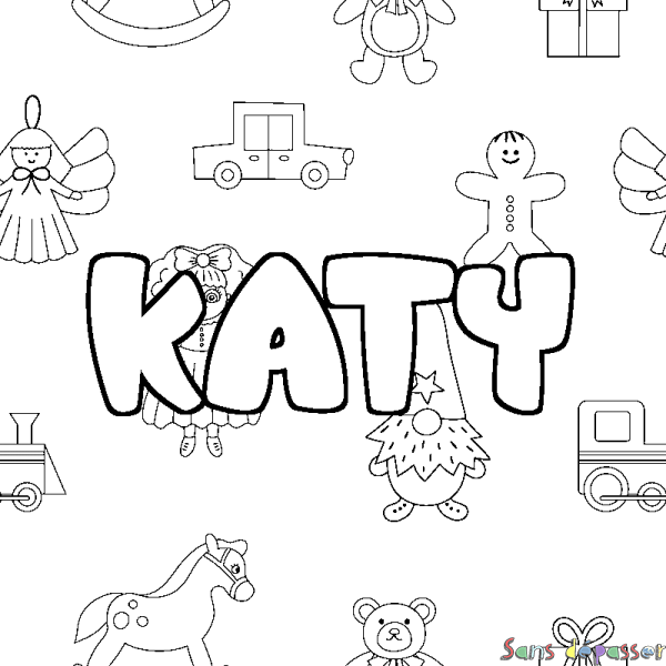 Coloriage pr&eacute;nom KATY - d&eacute;cor Jouets