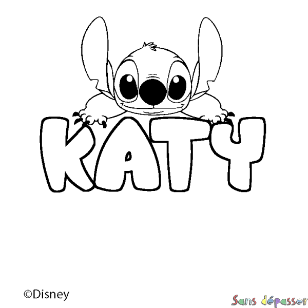 Coloriage pr&eacute;nom KATY - d&eacute;cor Stitch