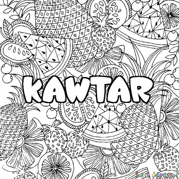 Coloriage prénom KAWTAR - d&eacute;cor Mandala fruits