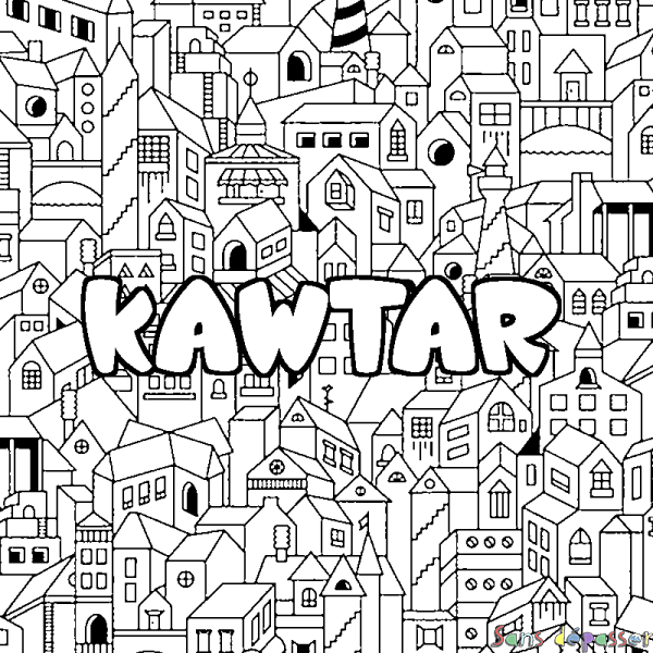 Coloriage prénom KAWTAR - d&eacute;cor Ville