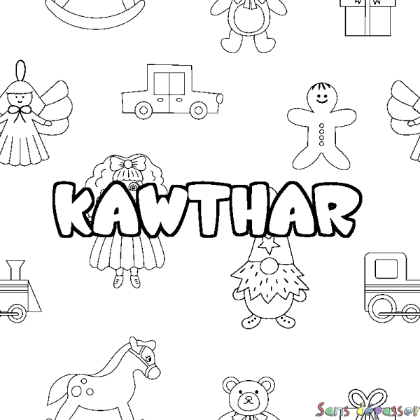 Coloriage prénom KAWTHAR - d&eacute;cor Jouets