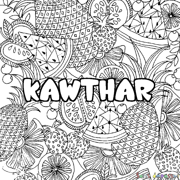 Coloriage prénom KAWTHAR - d&eacute;cor Mandala fruits