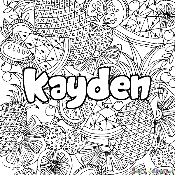 Coloriage prénom KAYDEN - d&eacute;cor Mandala fruits