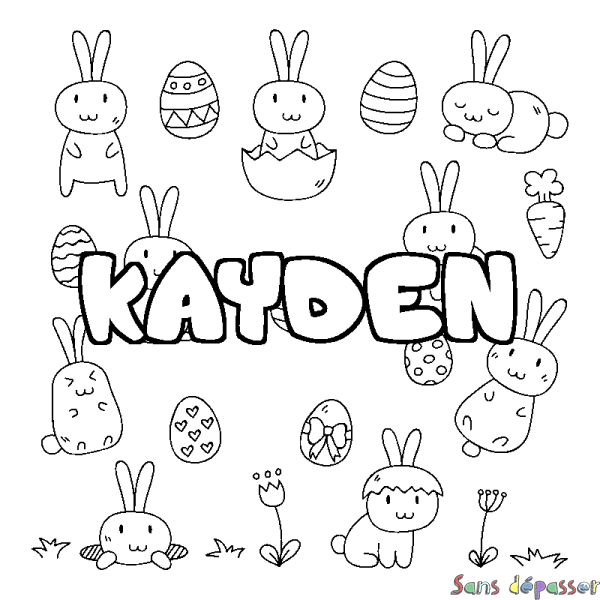 Coloriage pr&eacute;nom KAYDEN - d&eacute;cor Paques