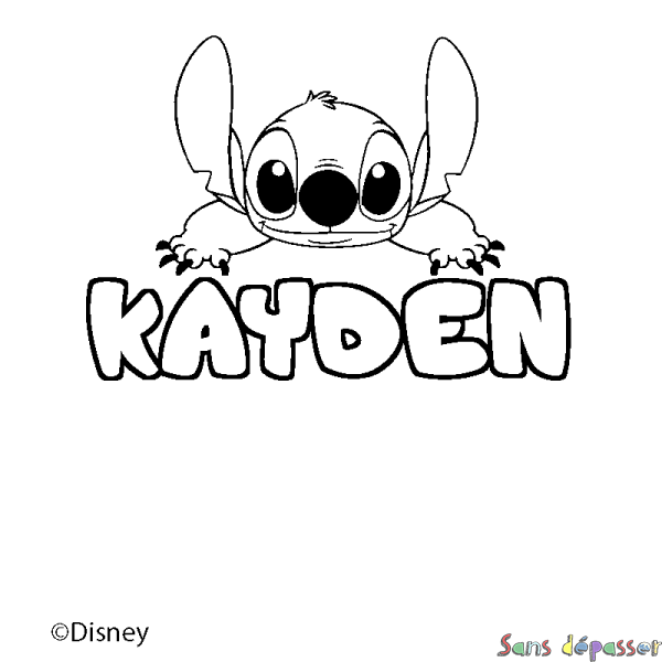 Coloriage pr&eacute;nom KAYDEN - d&eacute;cor Stitch