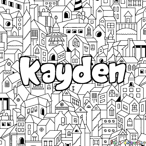 Coloriage prénom KAYDEN - d&eacute;cor Ville