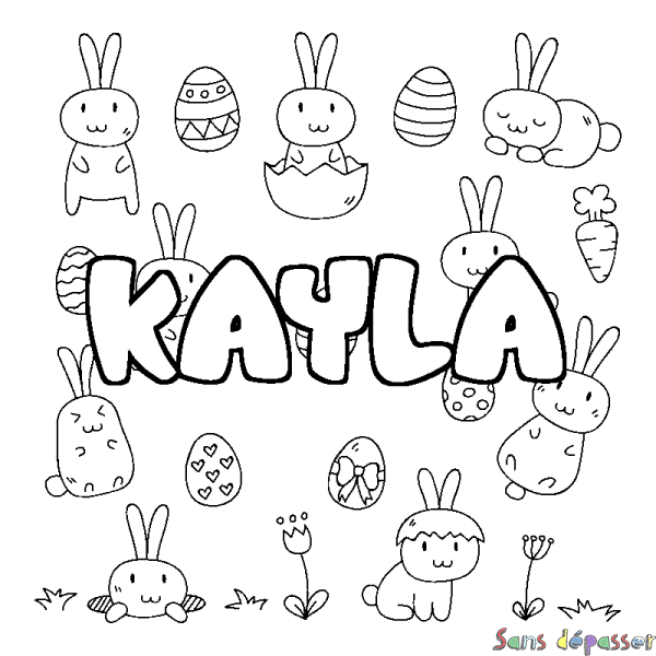 Coloriage pr&eacute;nom KAYLA - d&eacute;cor Paques