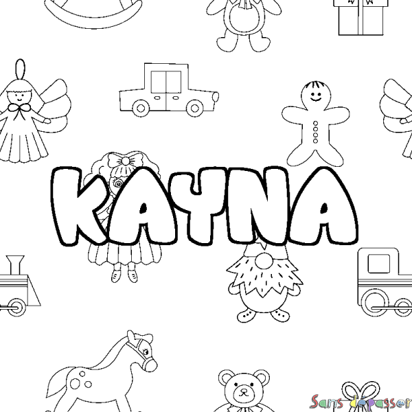 Coloriage pr&eacute;nom KAYNA - d&eacute;cor Jouets