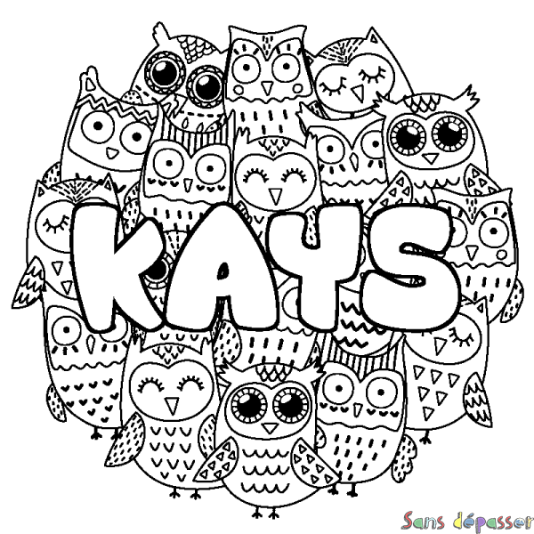 Coloriage prénom KAYS - d&eacute;cor Chouettes