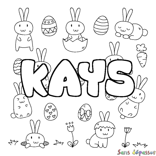 Coloriage pr&eacute;nom KAYS - d&eacute;cor Paques