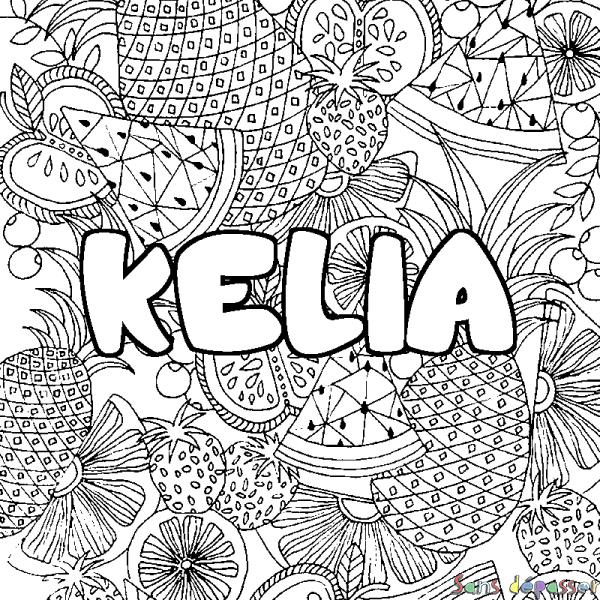 Coloriage prénom KELIA - d&eacute;cor Mandala fruits