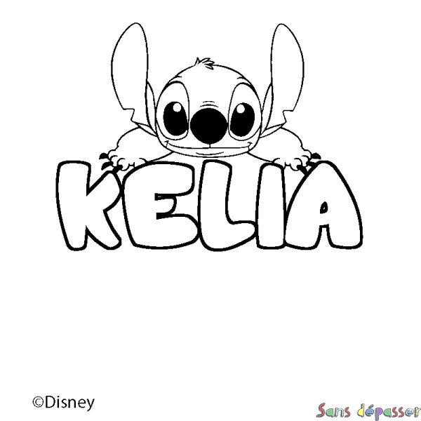 Coloriage pr&eacute;nom KELIA - d&eacute;cor Stitch