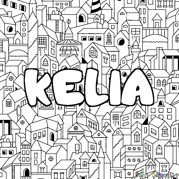 Coloriage prénom KELIA - d&eacute;cor Ville