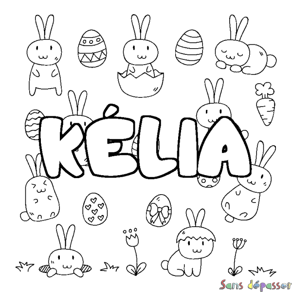 Coloriage pr&eacute;nom K&Eacute;LIA - d&eacute;cor Paques