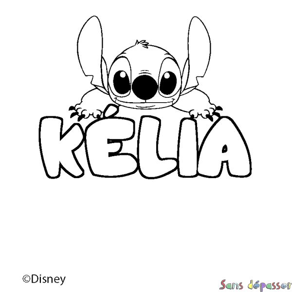 Coloriage pr&eacute;nom K&Eacute;LIA - d&eacute;cor Stitch
