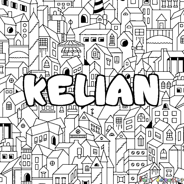 Coloriage pr&eacute;nom KELIAN - d&eacute;cor Ville