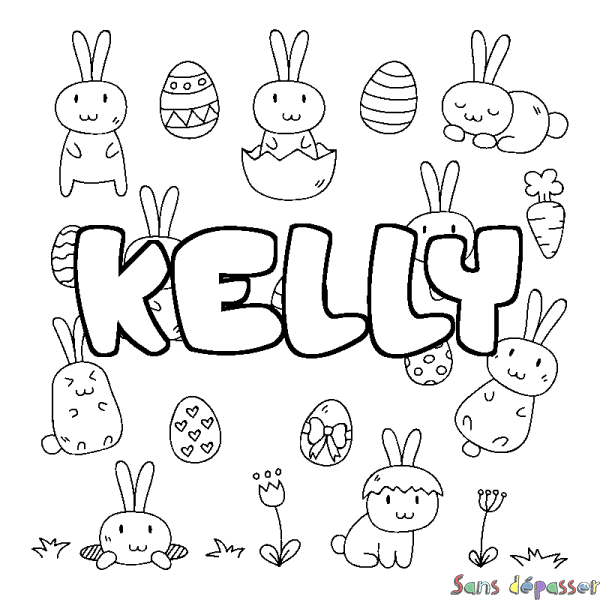 Coloriage pr&eacute;nom KELLY - d&eacute;cor Paques