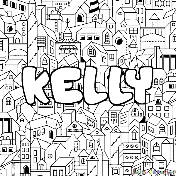 Coloriage prénom KELLY - d&eacute;cor Ville