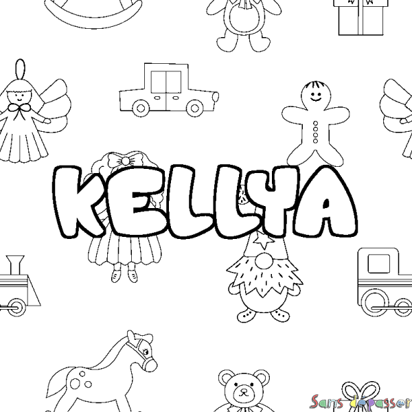 Coloriage pr&eacute;nom KELLYA - d&eacute;cor Jouets