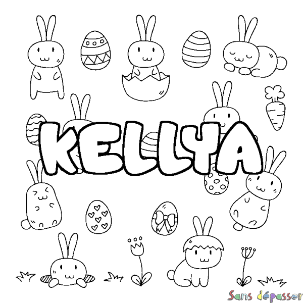 Coloriage pr&eacute;nom KELLYA - d&eacute;cor Paques