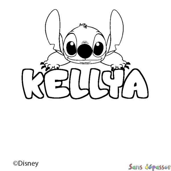 Coloriage pr&eacute;nom KELLYA - d&eacute;cor Stitch