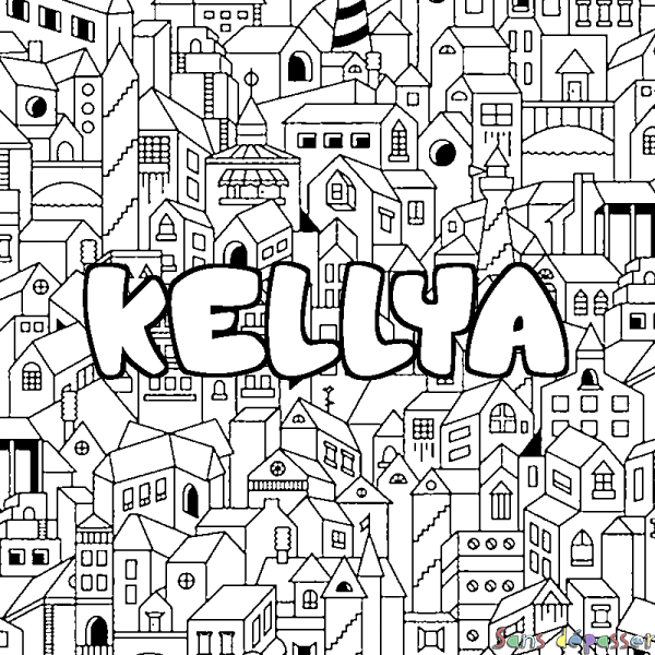 Coloriage prénom KELLYA - d&eacute;cor Ville