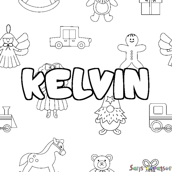 Coloriage pr&eacute;nom KELVIN - d&eacute;cor Jouets