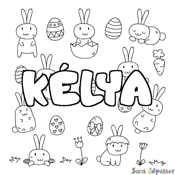 Coloriage pr&eacute;nom K&Eacute;LYA - d&eacute;cor Paques