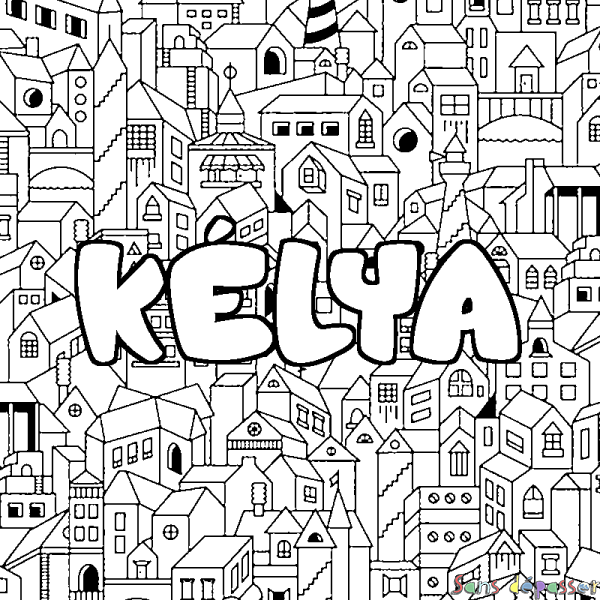 Coloriage pr&eacute;nom K&Eacute;LYA - d&eacute;cor Ville