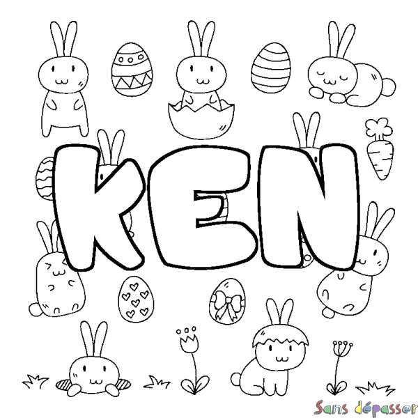 Coloriage pr&eacute;nom KEN - d&eacute;cor Paques