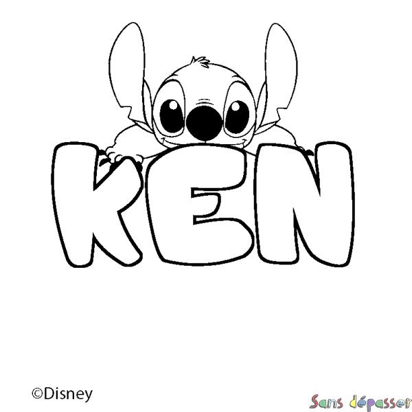 Coloriage pr&eacute;nom KEN - d&eacute;cor Stitch