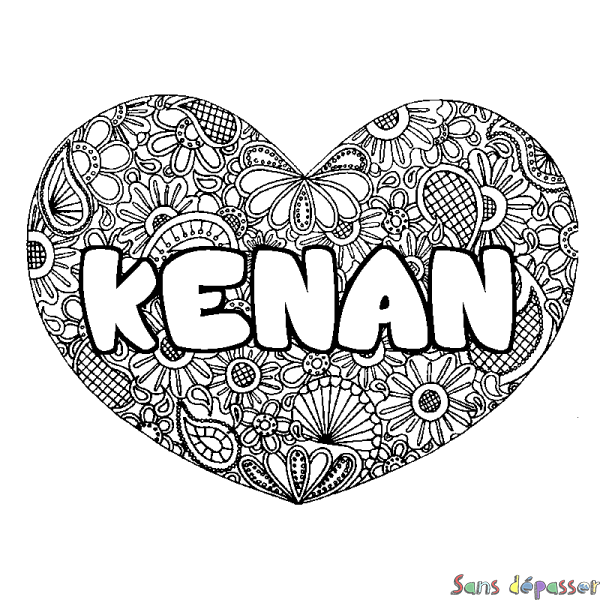 Coloriage pr&eacute;nom KENAN - d&eacute;cor Mandala coeur