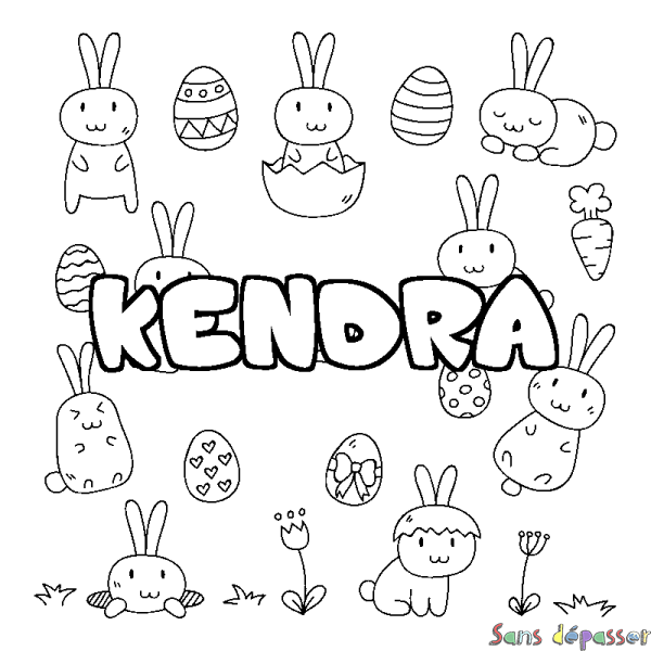 Coloriage pr&eacute;nom KENDRA - d&eacute;cor Paques