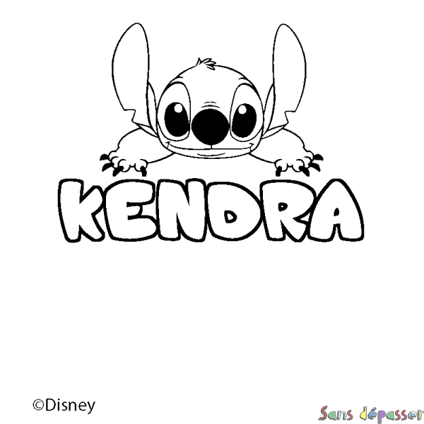 Coloriage pr&eacute;nom KENDRA - d&eacute;cor Stitch