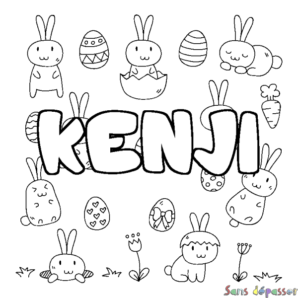 Coloriage pr&eacute;nom KENJI - d&eacute;cor Paques