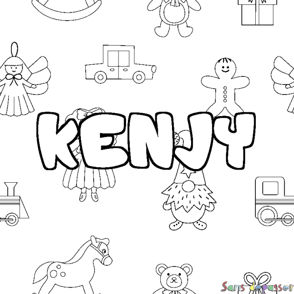 Coloriage pr&eacute;nom KENJY - d&eacute;cor Jouets