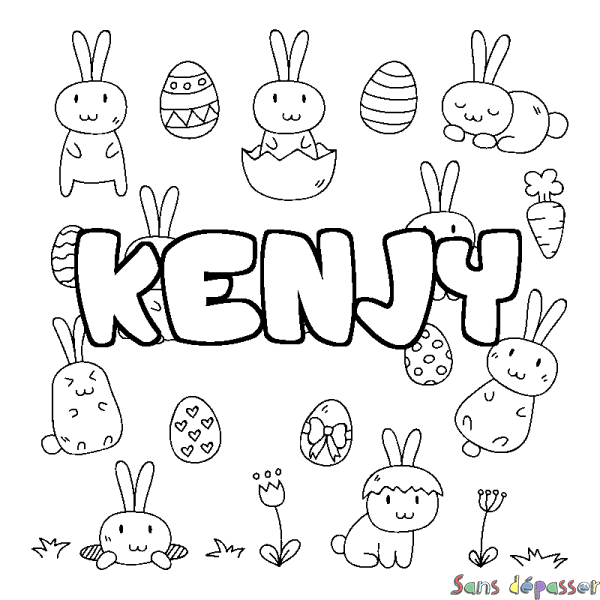 Coloriage pr&eacute;nom KENJY - d&eacute;cor Paques
